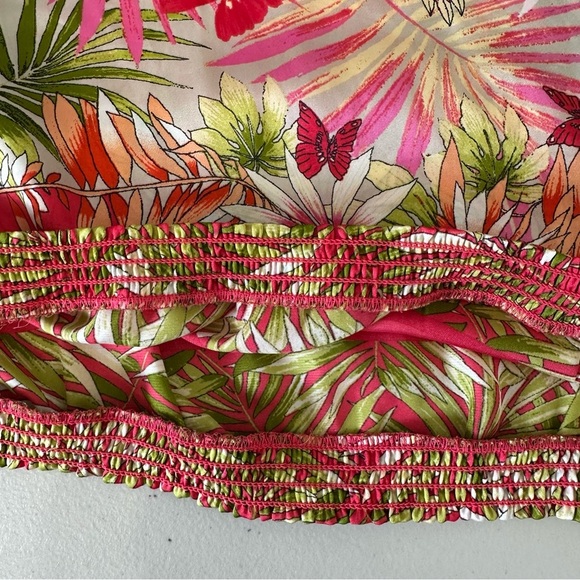 Cache Vibrant Floral One-Shoulder Blouse Birds Butterfly Medium Satin - Picture 9 of 13